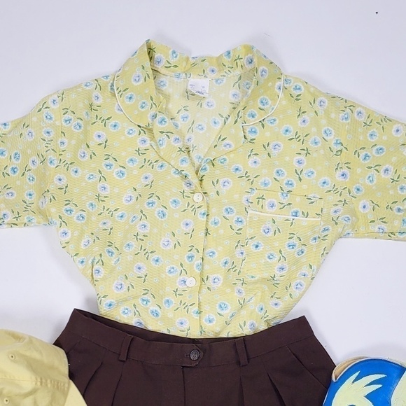 *Free With Purchase* 90s waffle t-shirt pyjama blouse pj's button down - Picture 6 of 13